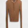 Henley-Pullover mit transparentem Rippenmuster