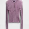 Henley-Pullover mit transparentem Rippenmuster