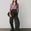 Henley-Pullover mit transparentem Rippenmuster