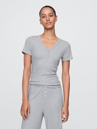Henley-Pyjamaoberteil mit Mini-Ripp