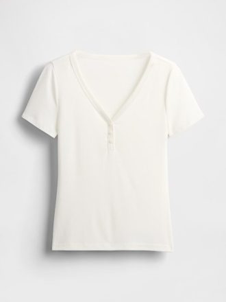 Henley-Pyjamaoberteil mit Mini-Ripp