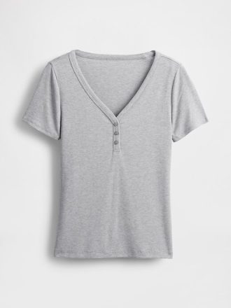 Henley-Pyjamaoberteil mit Mini-Ripp