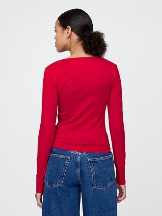 Henley-T-Shirt aus Jersey mit dichtem Strickmuster