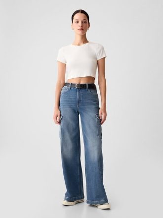 High Rise Stride Cargojeans mit weitem Bein