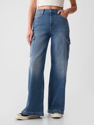 High Rise Stride Cargojeans mit weitem Bein