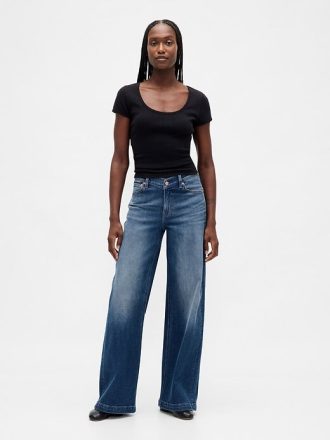 High Rise Stride Jeans mit V-Taille und weitem Bein