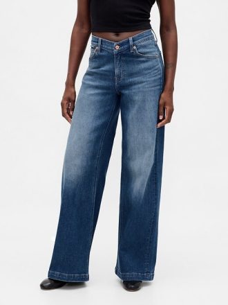 High Rise Stride Jeans mit V-Taille und weitem Bein