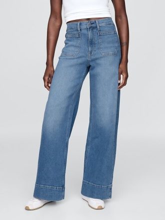 High Rise Stride Jeans mit weitem Bein