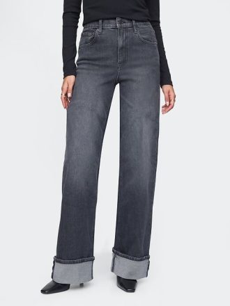 High Rise Stride Jeans mit weitem Bein und Umschlag