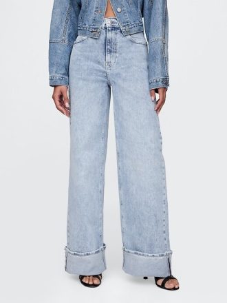 High Rise Stride Jeans mit weitem Bein und Umschlag