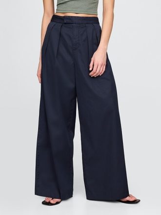 High Rise Twill Plissee Weites Bein Khakis