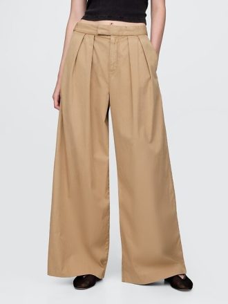 High Rise Twill Plissee Weites Bein Khakis