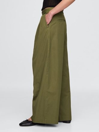 High Rise Twill Plissee Weites Bein Khakis