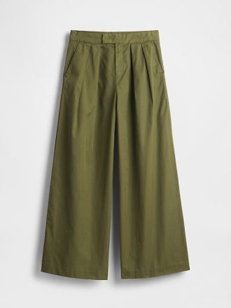 High Rise Twill Plissee Weites Bein Khakis