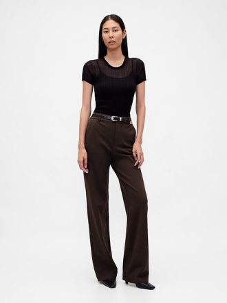 Hoch geschnittene Doppelstrickhose mit weitem Bein