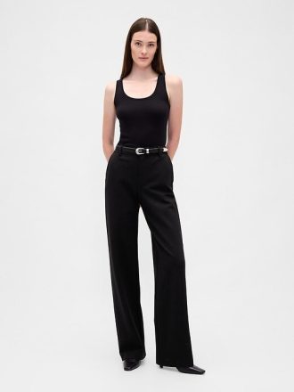 Hoch geschnittene Doppelstrickhose mit weitem Bein
