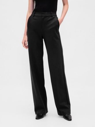 Hoch geschnittene Doppelstrickhose mit weitem Bein