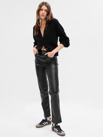 Hoch geschnittene, gerade Hose aus veganem Leder