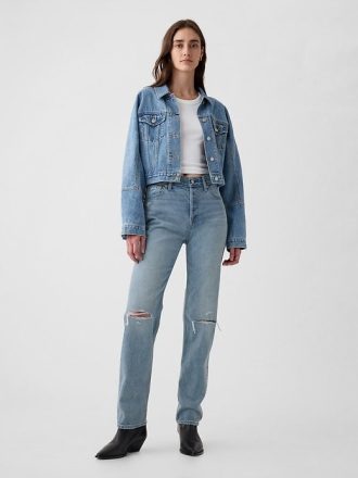 Hoch geschnittene, steife Slim Straight Jeans im 90er-Stil