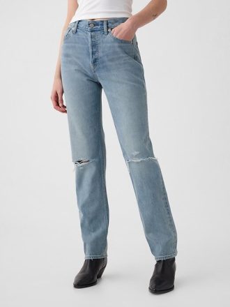 Hoch geschnittene, steife Slim Straight Jeans im 90er-Stil