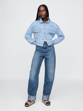 Hoch sitzende Barrel-Jeans mit Bündchen