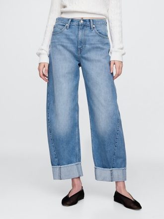 Hoch sitzende Barrel-Jeans mit Bündchen Hoch sitzende Barrel-Jeans mit Bündchen