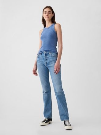 Hoch sitzende, steife Straight-Jeans im Stil der 90er