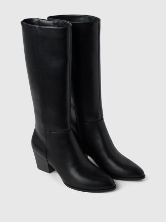 Hohe Stiefel aus veganem Leder mit Absatz