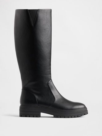Hohe Stiefel aus veganem Leder mit Profilsohle