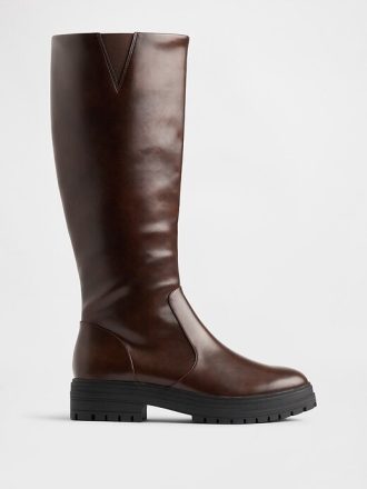 Hohe Stiefel aus veganem Leder mit Profilsohle