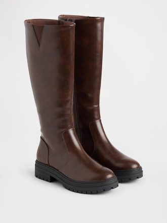 Hohe Stiefel aus veganem Leder mit Profilsohle