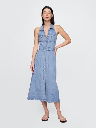 Icon Denim Neckholder-Midikleid