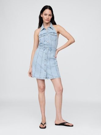 Icon Denim Neckholder-Minikleid
