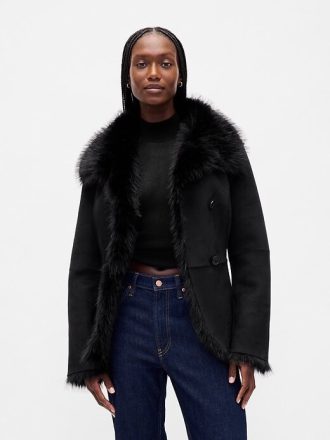 Jacke aus veganem Wildleder und Kunstpelz