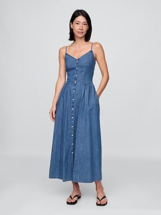Jeans-Maxikleid mit Nähten