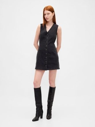 Jeans-Minikleid mit V-Ausschnitt