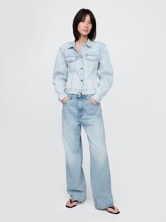 Jeansjacke mit Rundhalsausschnitt und Icon-Print