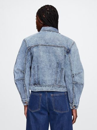 Jeansjacke mit Rundhalsausschnitt und Icon-Print