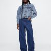 Jeansjacke mit Rundhalsausschnitt und Icon-Print