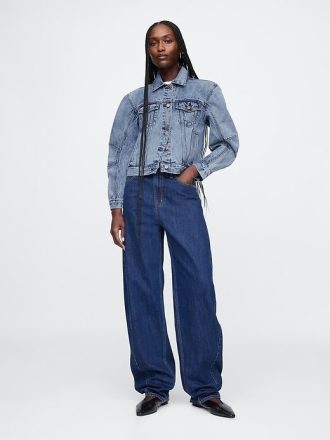 Jeansjacke mit Rundhalsausschnitt und Icon-Print