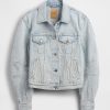 Jeansjacke mit Rundhalsausschnitt und Icon-Print