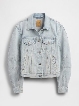 Jeansjacke mit Rundhalsausschnitt und Icon-Print