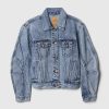 Jeansjacke mit Rundhalsausschnitt und Icon-Print