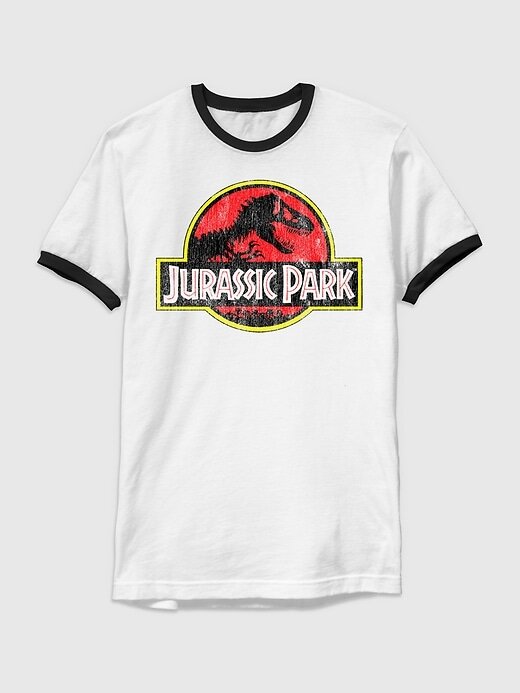 Jurassic Park – Klassisches Ringer-T-Shirt mit Logo-Grafik Jurassic Park – Klassisches Ringer-T-Shirt mit Logo-Grafik