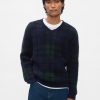 Karierter Pullover mit V-Ausschnitt Karierter Pullover mit V-Ausschnitt