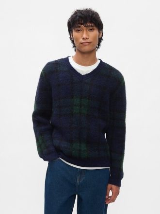 Karierter Pullover mit V-Ausschnitt