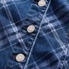 Kariertes Denim-Minikleid mit V-Ausschnitt Kariertes Denim-Minikleid mit V-Ausschnitt