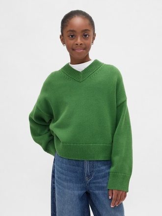 Kastenförmiger Pullover mit V-Ausschnitt für Kinder