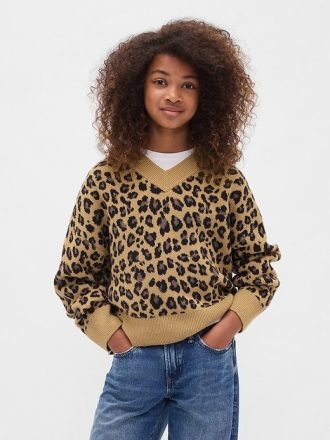 Kastenförmiger Pullover mit V-Ausschnitt für Kinder