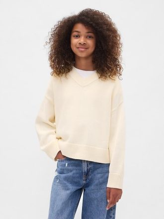 Kastenförmiger Pullover mit V-Ausschnitt für Kinder